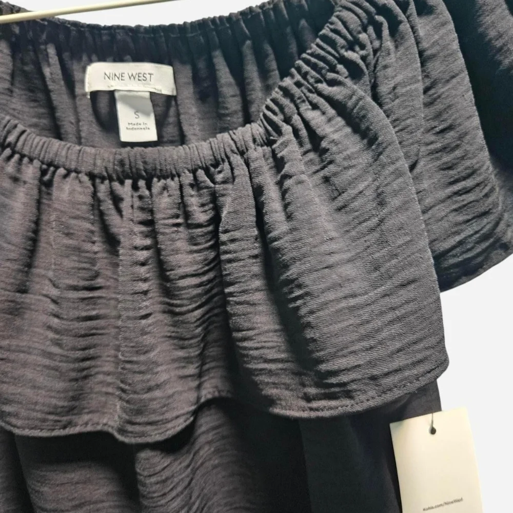 Nine West Charcoal Ruffle Off-Shoulder Blouse - Picture 2 of 4